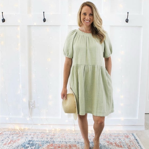 Universal Thread Smocked Gauze Shift Cotton Pastel Mint Baby Doll Dress size M - Picture 2 of 12